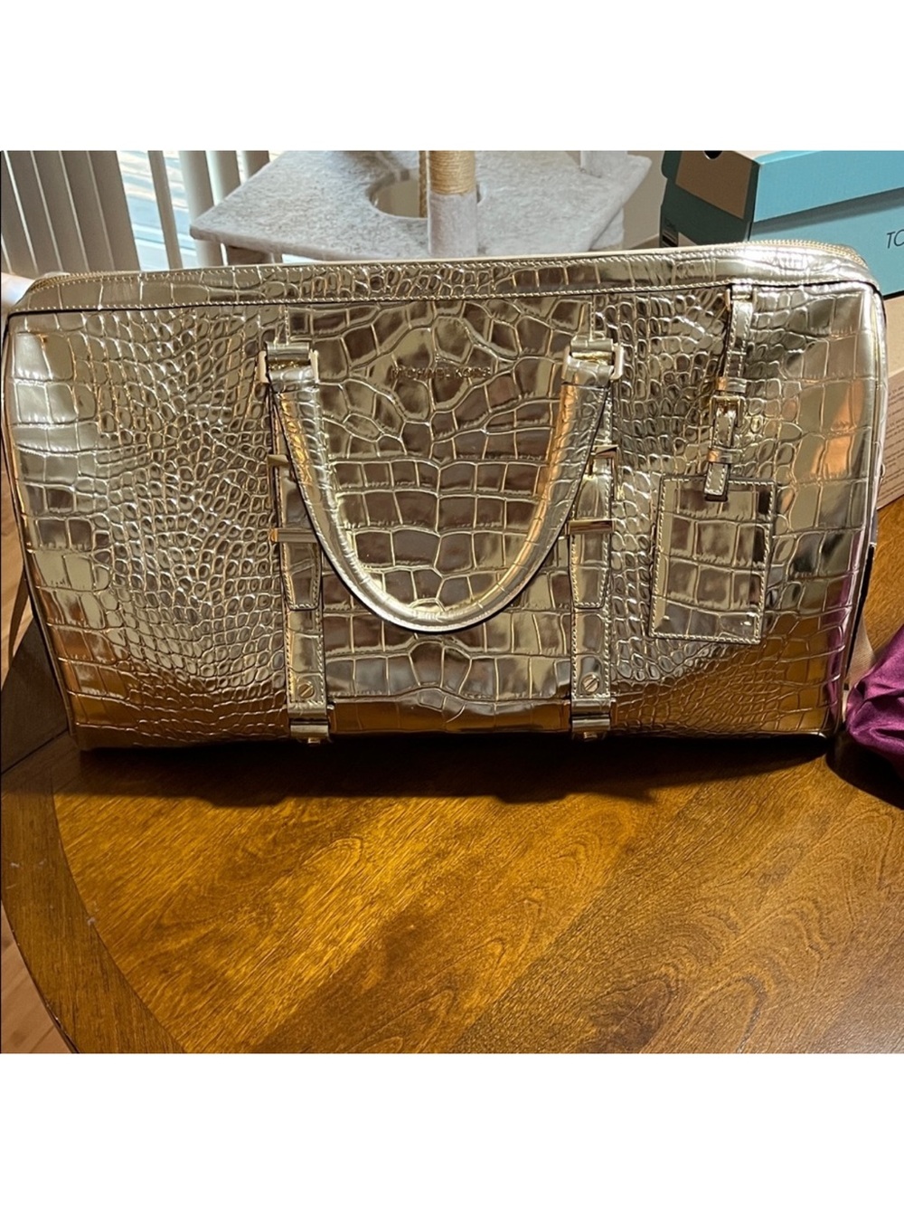 Michael Kors Metallic Gold Croc-Embossed Weekender